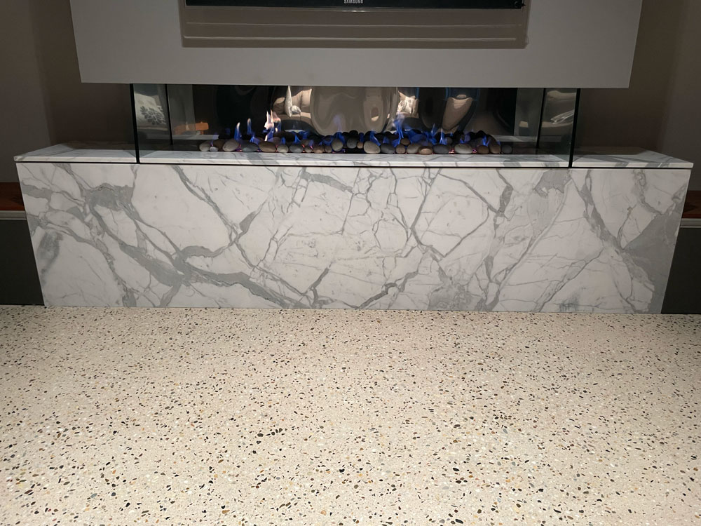 Kitchen Benchtop with overhead lights