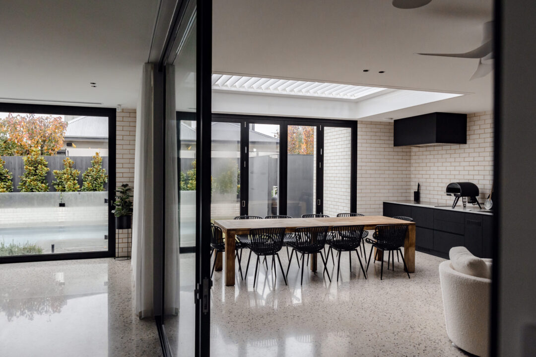 Outdoor dining space using natural stone